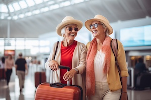 two senior women at the airport